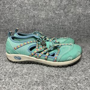 Chaco Shoes Youth Size 3 Green Teal Water Mary Jane Bungee Lace Trail Hiking